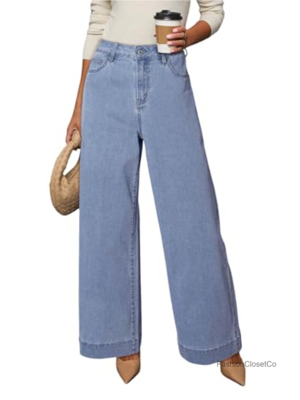 High Waisted Wide Leg Stretch Denim Jeans for Women